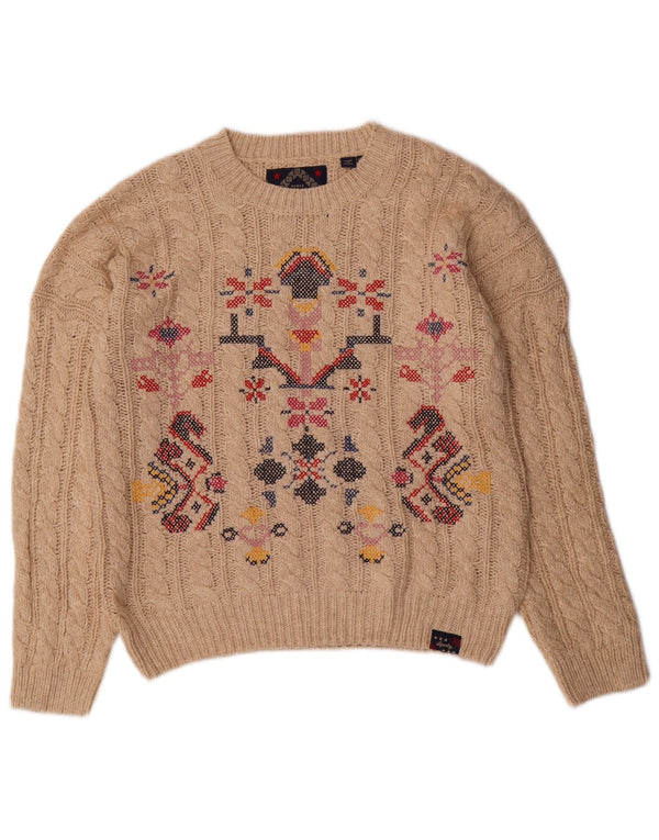 Женский свитер SUPERDRY с круглым вырезом UK 12, средний бежевый Fair Isle