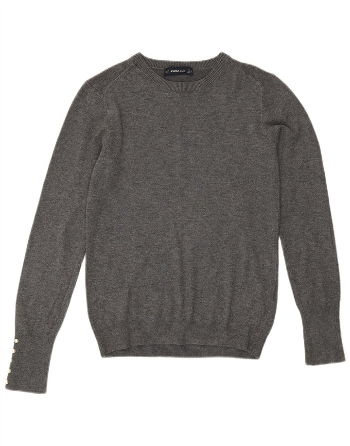 Женский джемпер с круглым вырезом Zara UK 12, средний серый вискоза