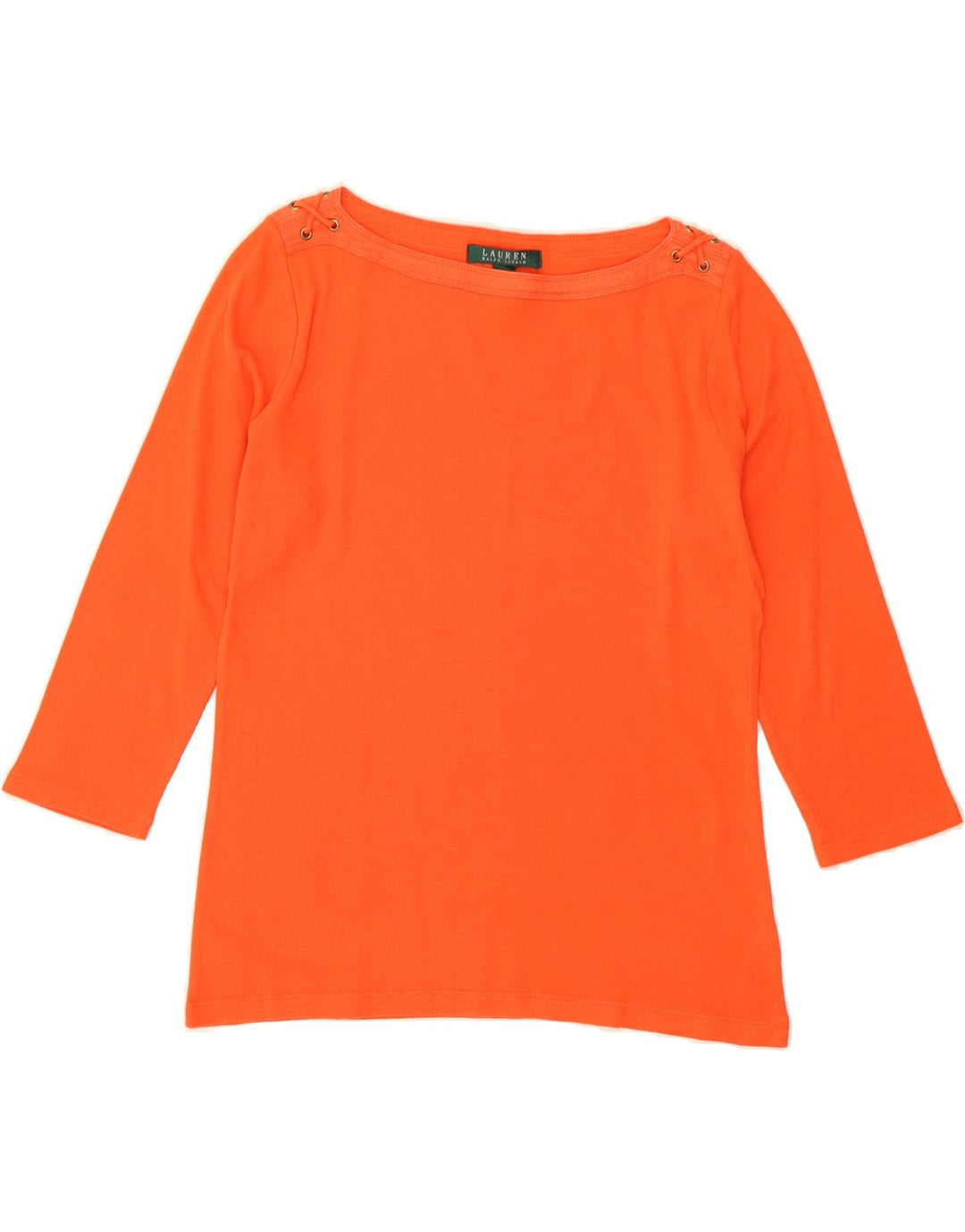 RALPH LAUREN Womens Top 3/4 Sleeve UK 14 Medium Orange Cotton Vintage Ralph Lauren and Second-Hand Ralph Lauren from Messina Hembry 