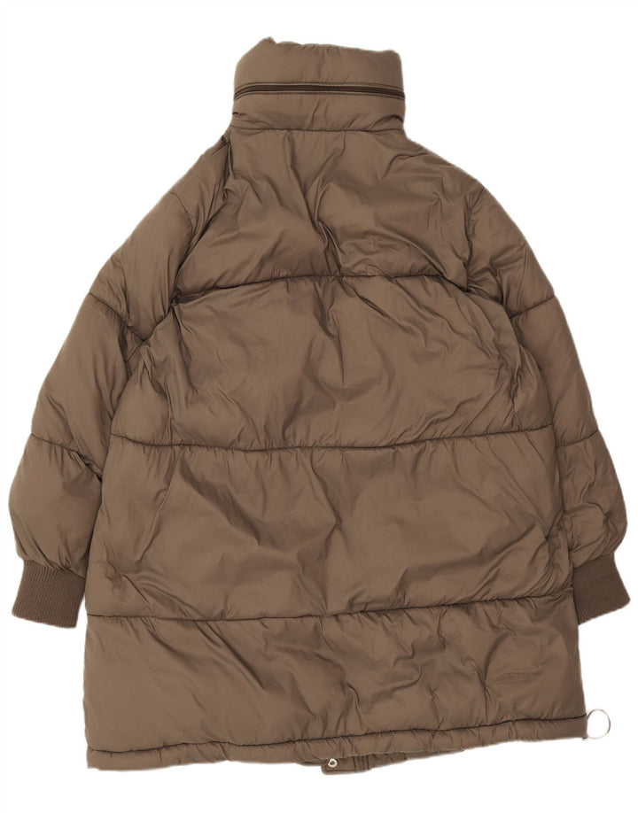 Женское длинное стеганое пальто с капюшоном Zara UK 10, маленький коричневый полиэстер