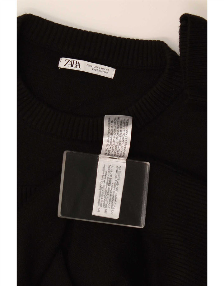 Мужской джемпер с круглым вырезом Zara, большой черный вискоза