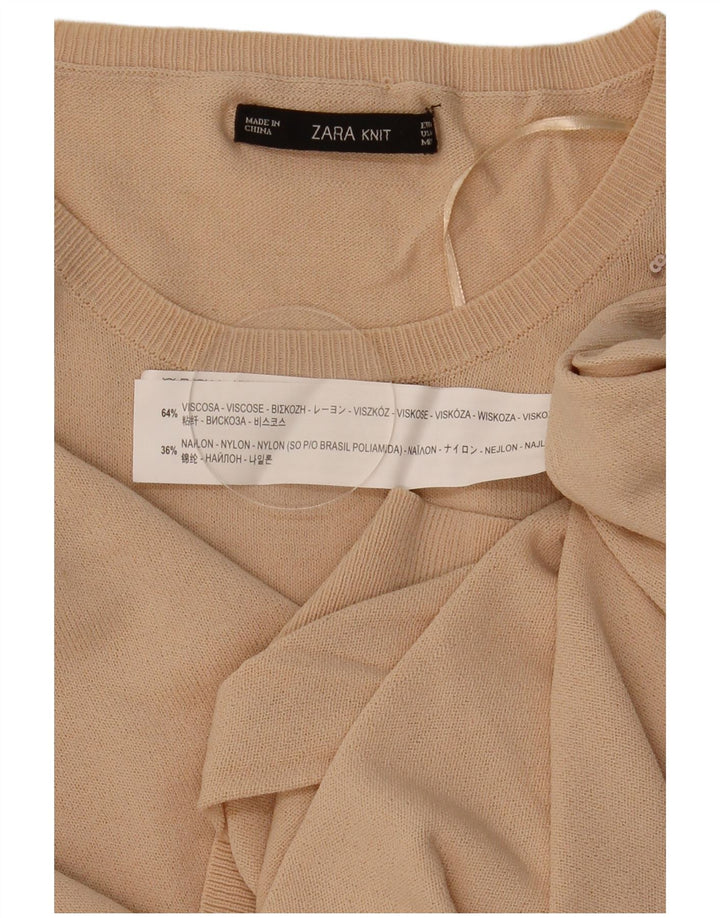 Женский джемпер с круглым вырезом Zara UK 14, средний бежевый с геометрическим узором