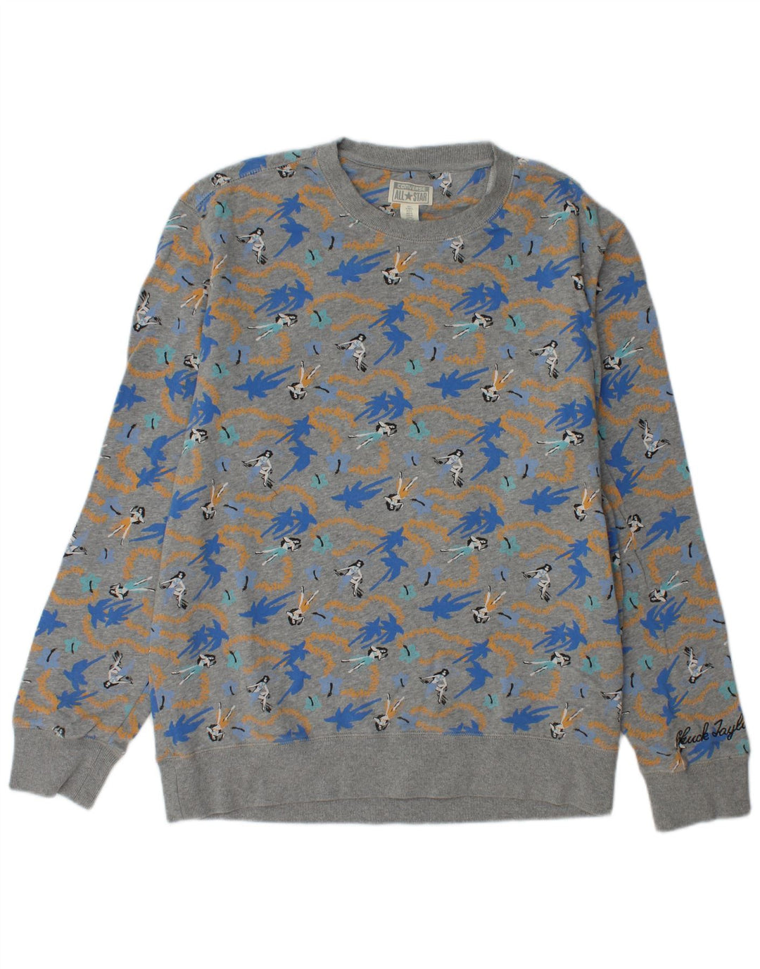 CONVERSE Mens Chuck Taylor Graphic Sweatshirt Jumper Large Grey Cotton