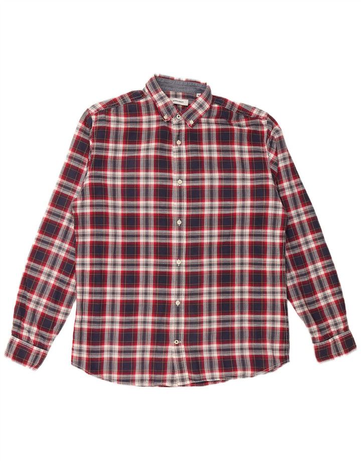 Мужская рубашка JACK & JONES среднего размера, темно-синяя клетка, хлопок