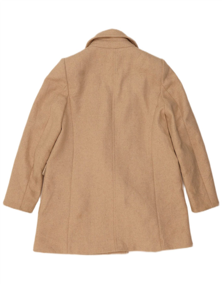 Женское двубортное пальто Zara UK 10, маленькое бежевое, с узором «в елочку», шерсть