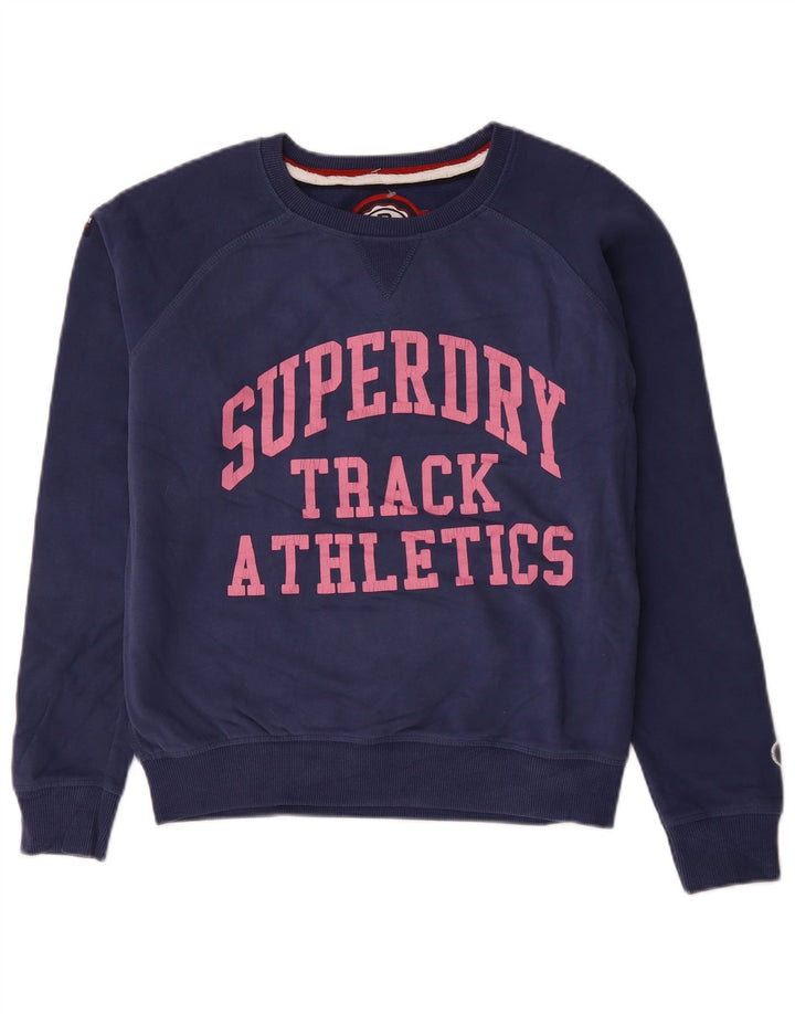 Женский джемпер большого размера с рисунком Superdry UK 14, средний темно-синий