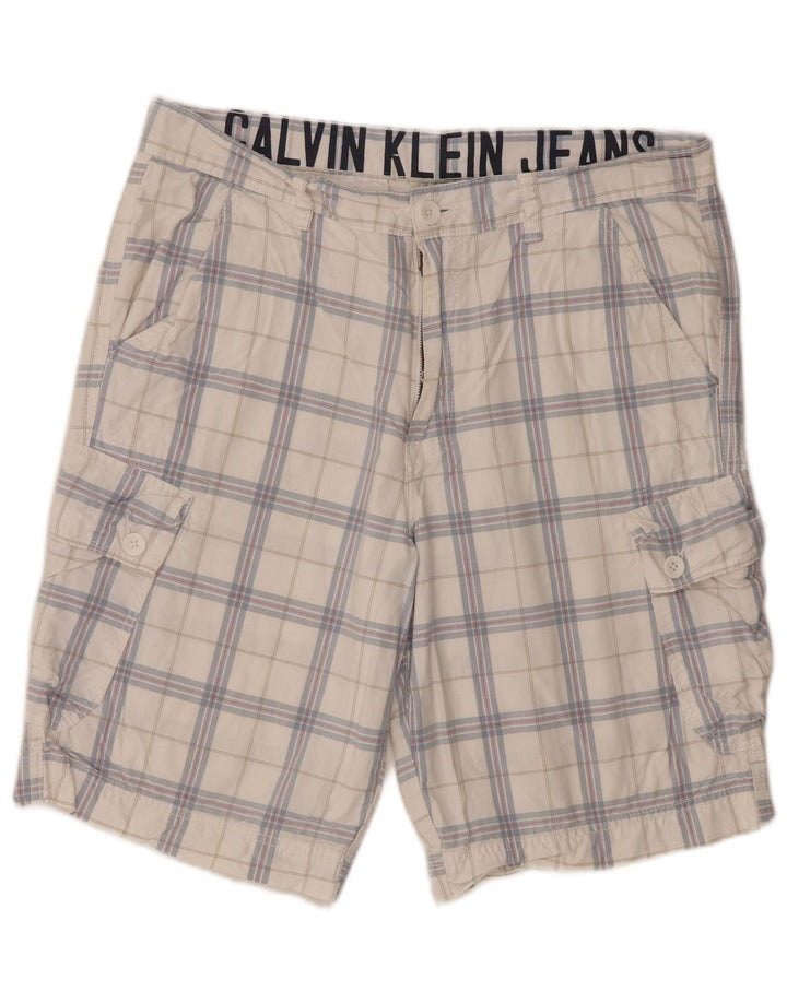 Мужские шорты-карго Calvin Klein W34, большие белые хлопковые шорты в клетку