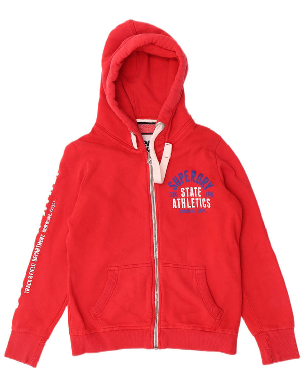 Женский свитер с капюшоном на молнии с графическим рисунком Superdry UK 16, большой красный хлопок