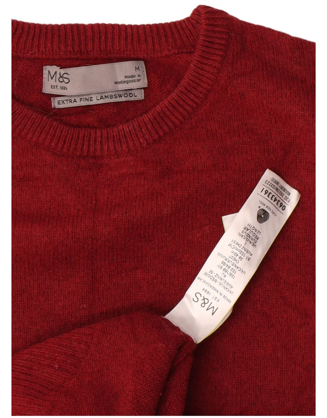 Мужской джемпер с круглым вырезом Marks & Spencer, средний красный шерстяной свитер