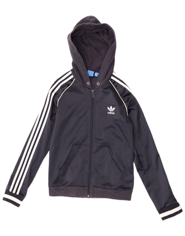 Женский спортивный костюм Adidas с капюшоном, верхняя куртка UK 10, маленький темно-синий полиэстер