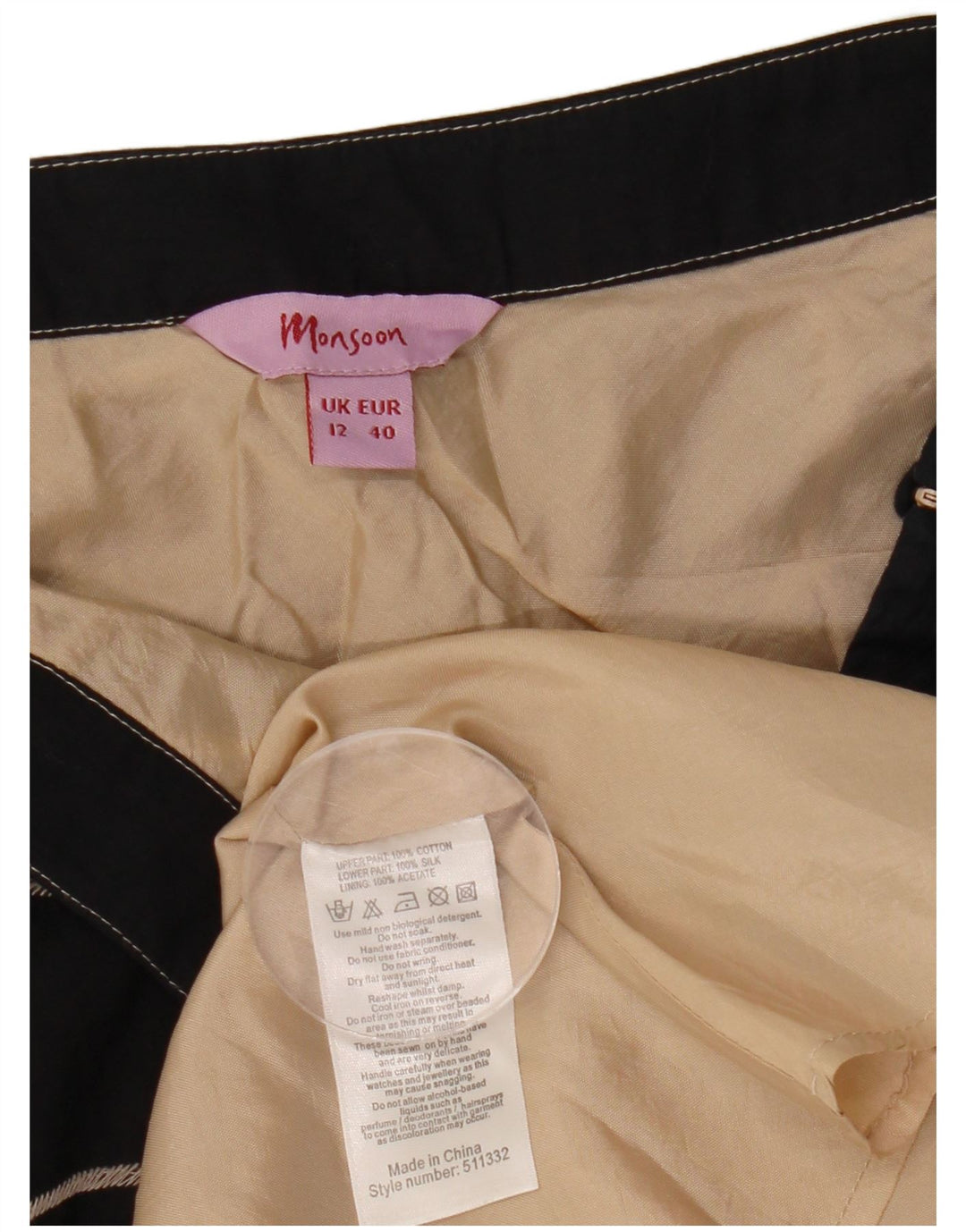 Женская юбка-трапеция MONSONON UK 12, средний размер W30, черный хлопок с цветочным принтом