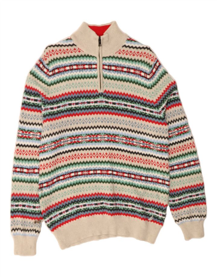 NAUTICA Mens Zip Neck Jumper Sweater Medium Multicoloured Fair Isle Cotton Vintage Nautica and Second-Hand Nautica from Messina Hembry 