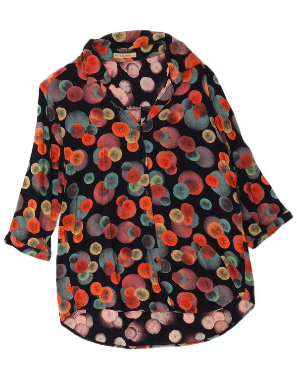 Винтажная женская блузка-рубашка с рукавом 3/4, Великобритания, 18 XL, черный хлопок с геометрическим рисунком