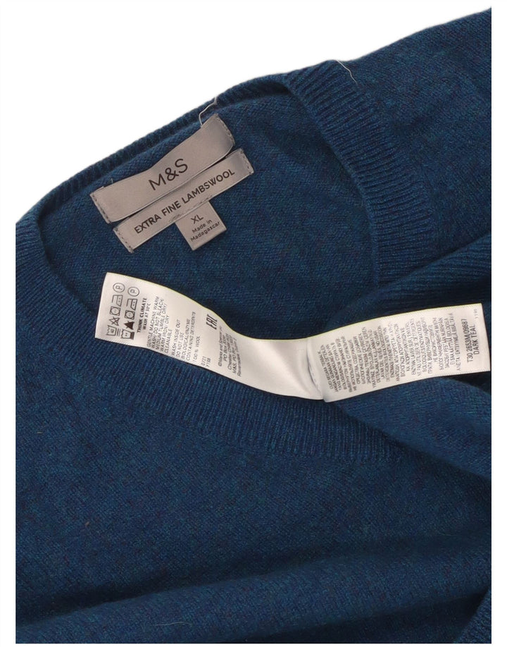 Женский джемпер с v-образным вырезом Marks & Spencer, Великобритания, 18 XL, синий, шерсть