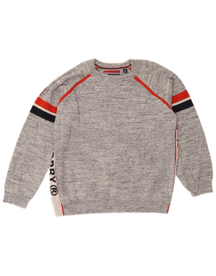 Мужской джемпер с круглым вырезом Superdry, большой серый с цветными блоками
