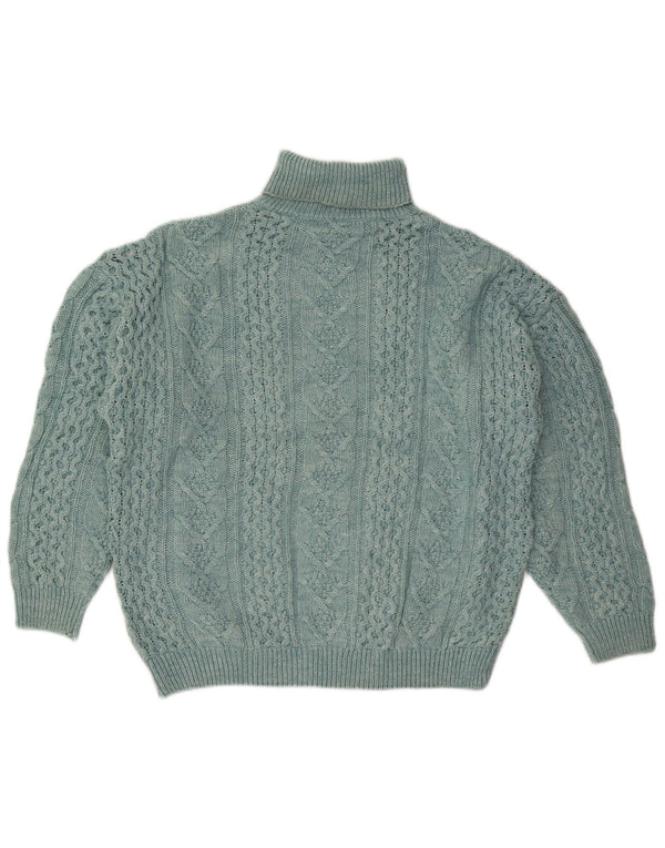 ВИНТАЖНЫЙ женский свободный джемпер с высоким воротником, Великобритания, 18 XL, синяя шерсть