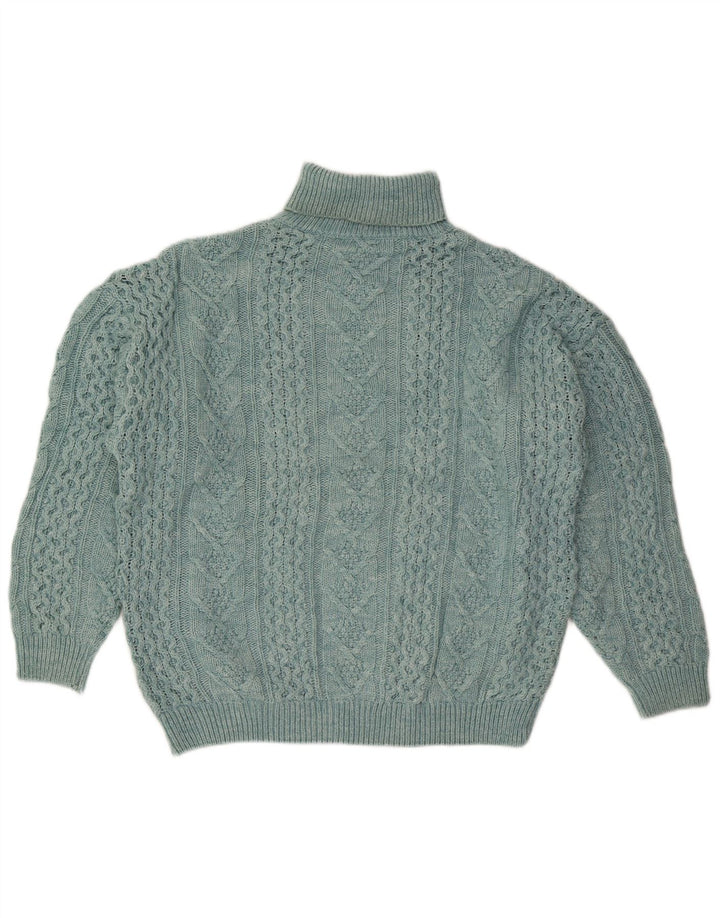 ВИНТАЖНЫЙ женский свободный джемпер с высоким воротником, Великобритания, 18 XL, синяя шерсть