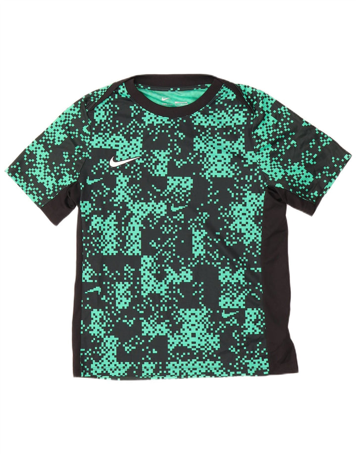 Мужская тонкая футболка Nike Dri Fit с абстрактным узором, верх из полиэстера среднего зеленого цвета