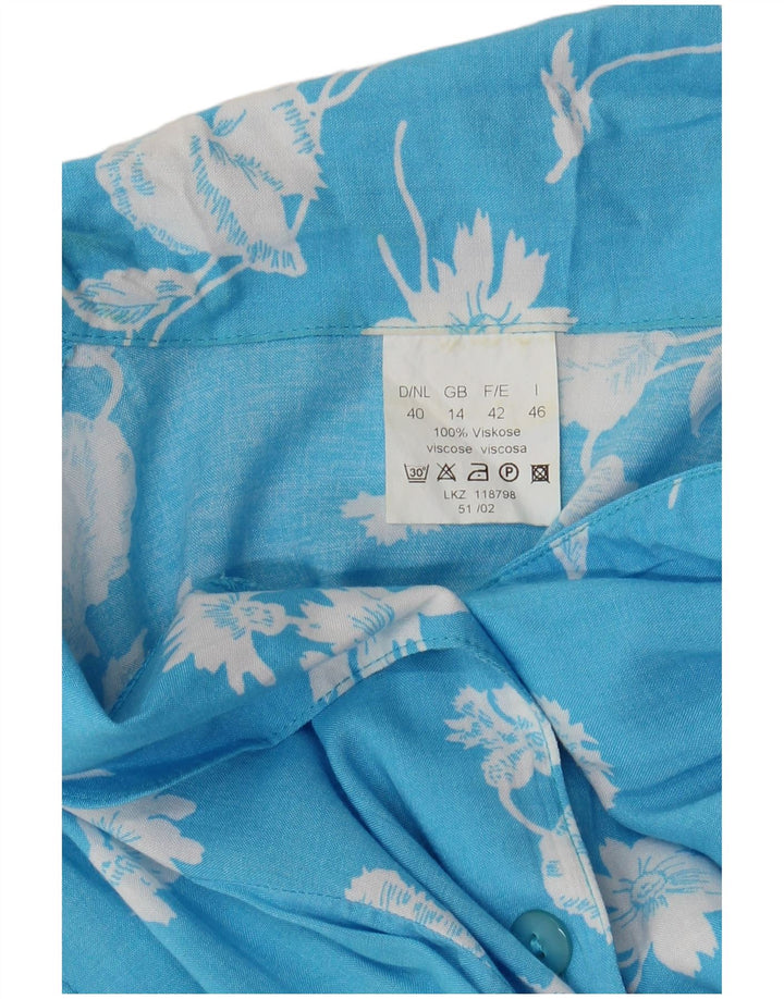 ВИНТАЖНОЕ женское платье макси без рукавов, Великобритания 14, большой синий цветочный вискоза