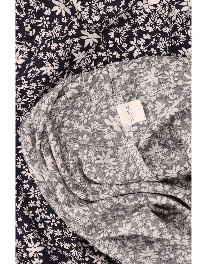 ВИНТАЖНОЕ женское платье макси с длинными рукавами, Великобритания 14, большой темно-синий цветочный хлопок