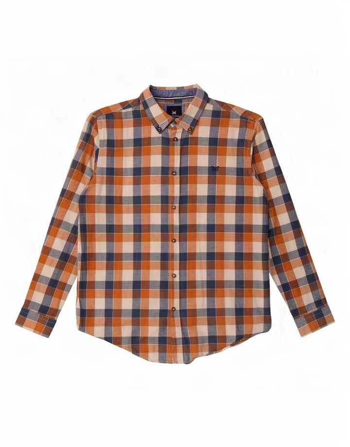 Crew Clothing Мужская классическая рубашка большого размера из хлопка в мелкую коричневую клетку