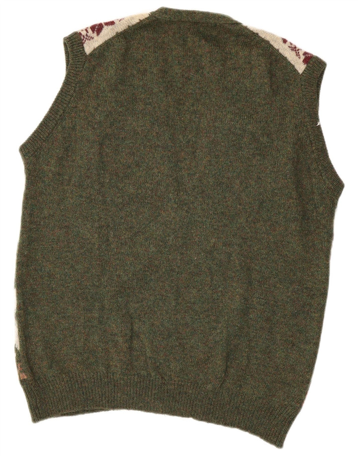 GREEN LEAVES Мужской кардиган без рукавов XL, зеленый шерсть Fair Isle