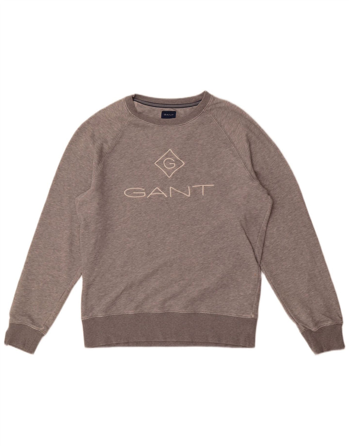Мужской свитшот с рисунком Gant, большой серый хлопковый джемпер в крапинку