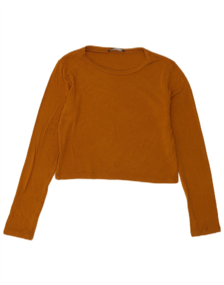 Женский укороченный топ Zara с длинным рукавом UK 12, средний коричневый, вискоза