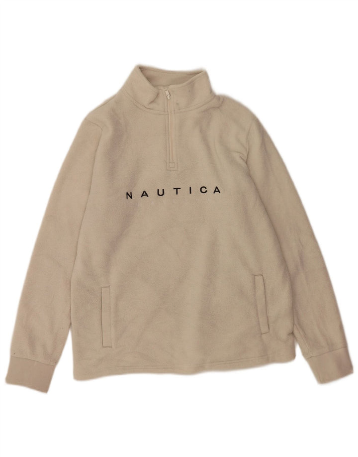 Мужской флисовый джемпер Nautica с рисунком на молнии с воротником среднего размера из белого полиэстера