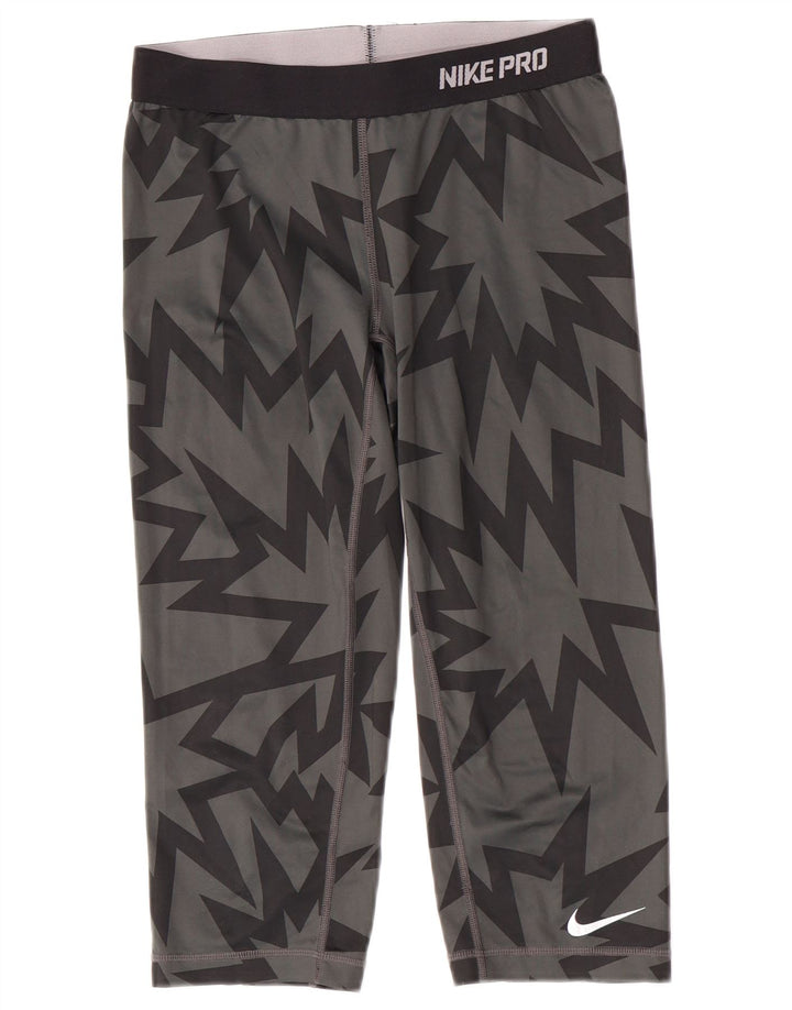 Женские леггинсы-капри Nike Dri Fit UK 12, полиэстер среднего серого цвета с геометрическим рисунком