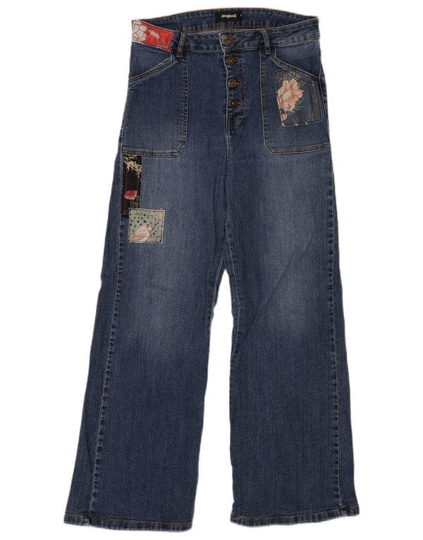 Женские широкие джинсы с завышенной талией Desigual EU 30 XL W30 L29 Синие в стиле пэчворк