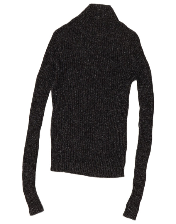 TOPSHOP Womens Turtle Neck Jumper Sweater UK 6 XS  Black Flecked Cotton