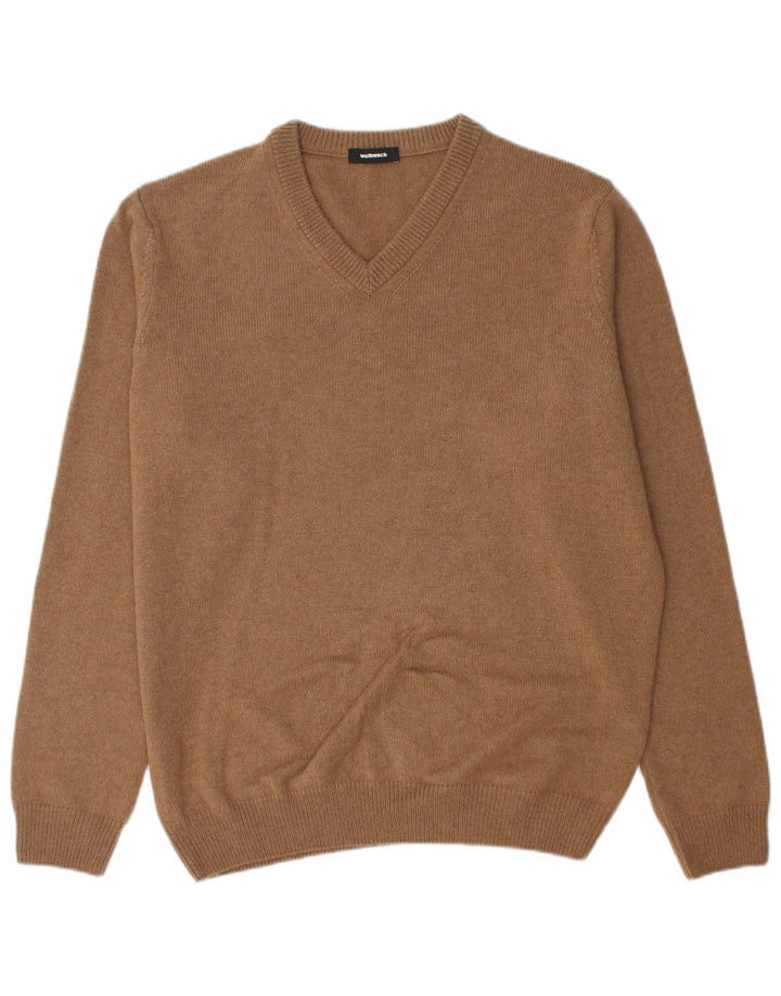 Мужской джемпер с v-образным вырезом Walbusch IT 52 большой коричневый