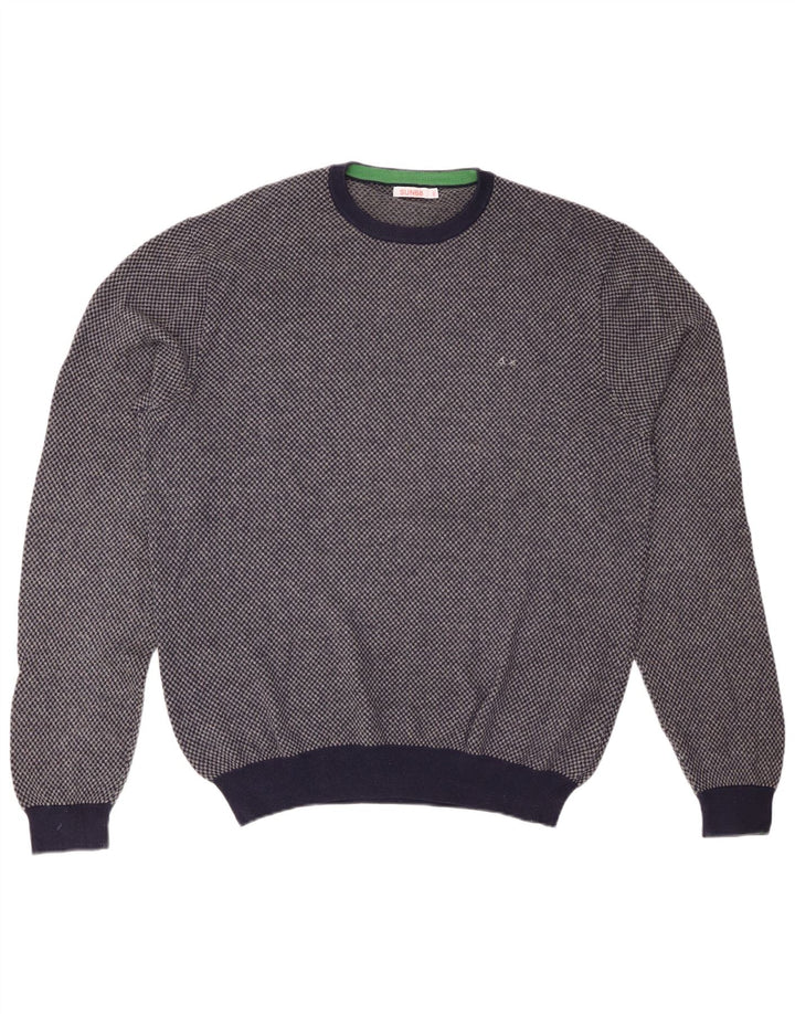 SUN68 Mens Crew Neck Jumper Sweater 2XL Navy Blue Check Wool