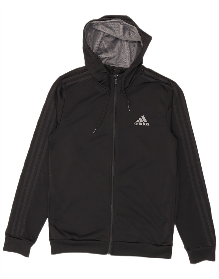 Мужской свитер с капюшоном на молнии Adidas UK 38/40, средний черный полиэстер