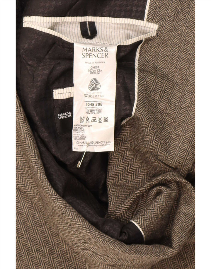 Мужской пиджак на двух пуговицах Marks & Spencer UK 42, большой бежевый с узором «в елочку»
