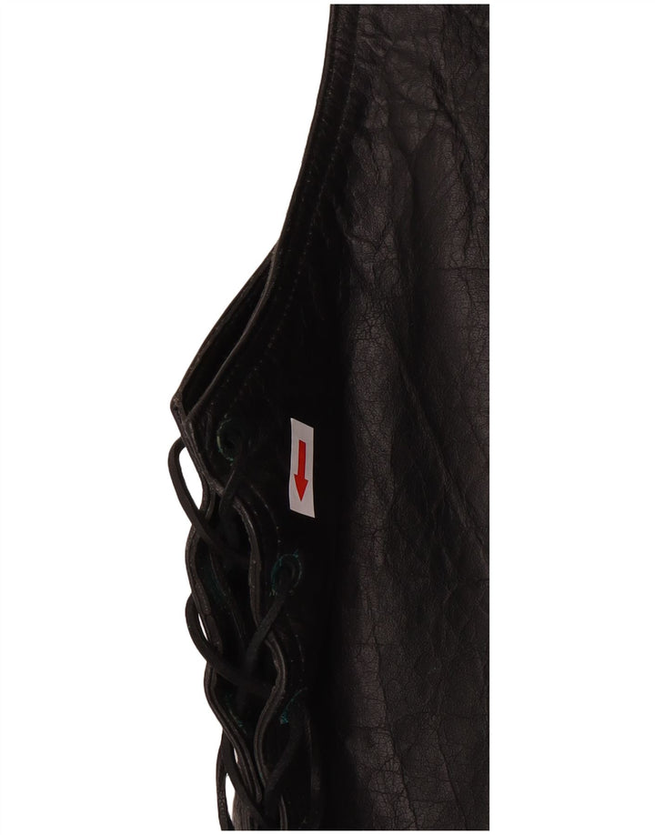 Винтажный мужской кожаный жилет в стиле вестерн, маленький черный