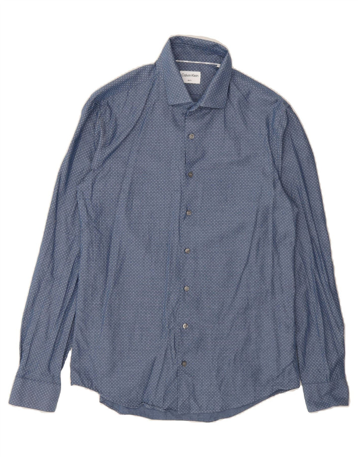 CALVIN KLEIN Mens Slim Fit Shirt Size 39 Medium Blue Spotted Cotton Vintage Calvin Klein and Second-Hand Calvin Klein from Messina Hembry 