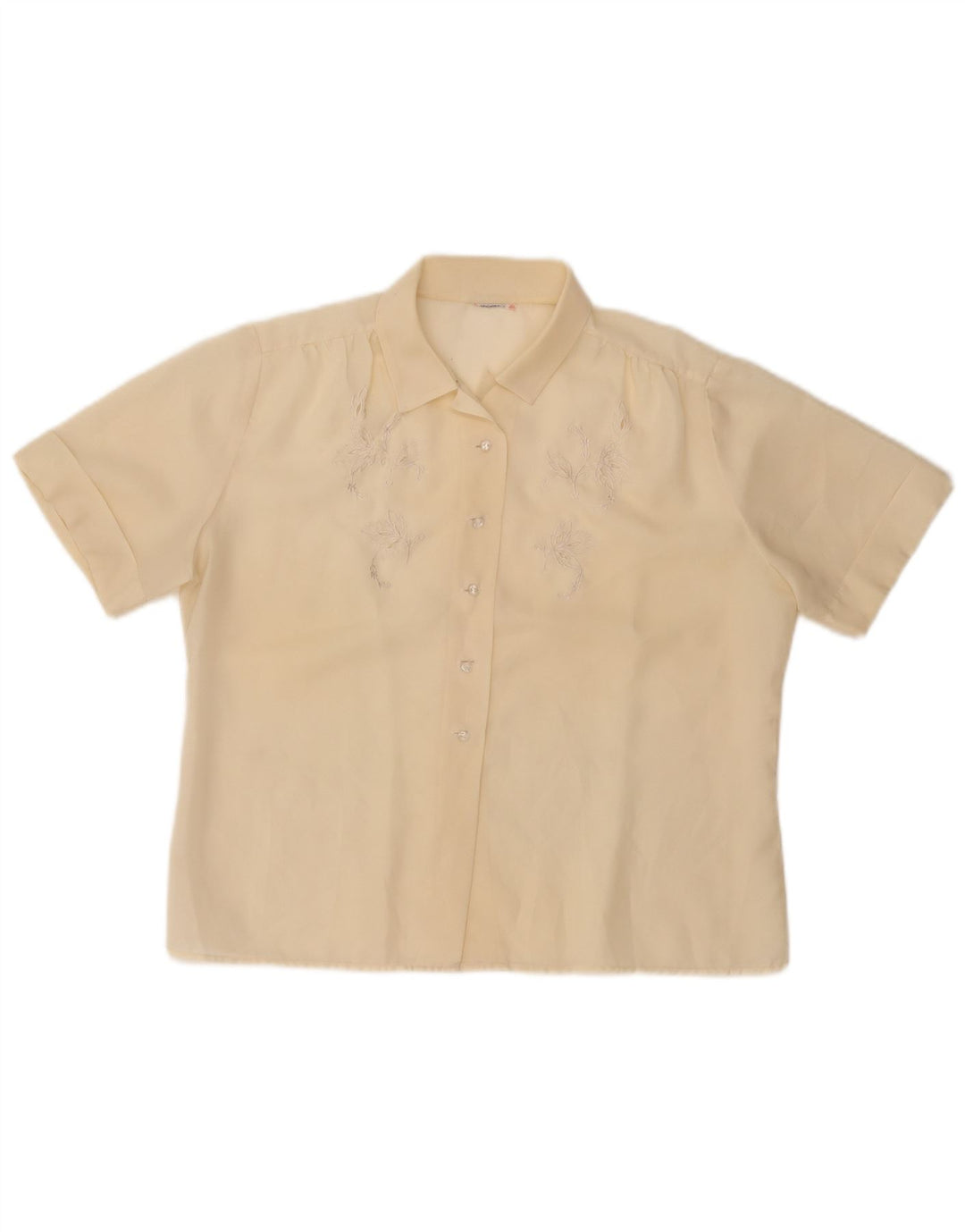 VINTAGE Женская блузка-рубашка с коротким рукавом UK 14 Средний желтый с цветочным принтом