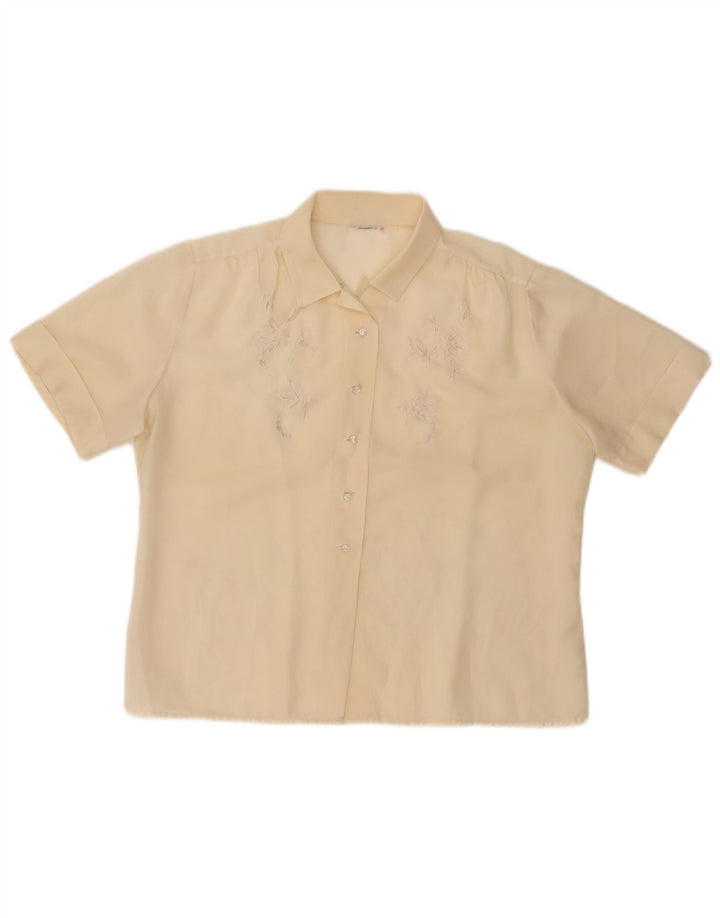 VINTAGE Женская блузка-рубашка с коротким рукавом UK 14 Средний желтый с цветочным принтом