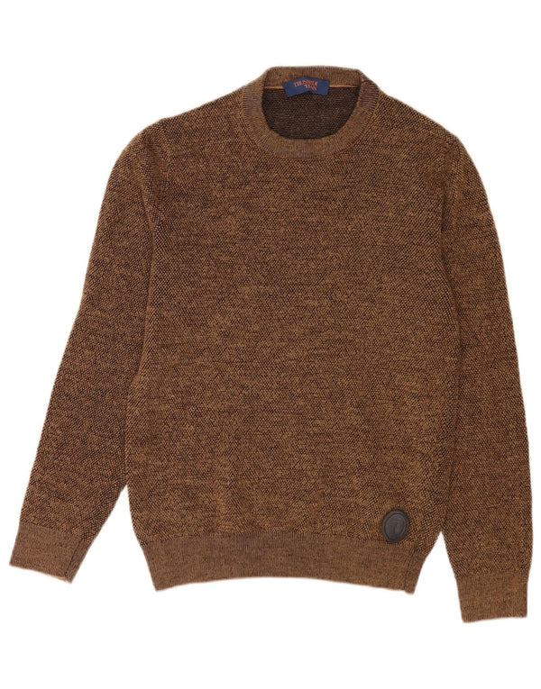 Trussardi Jeans Womens Crew Neck Jumper Sweater UK 14 Large Brown Flecked