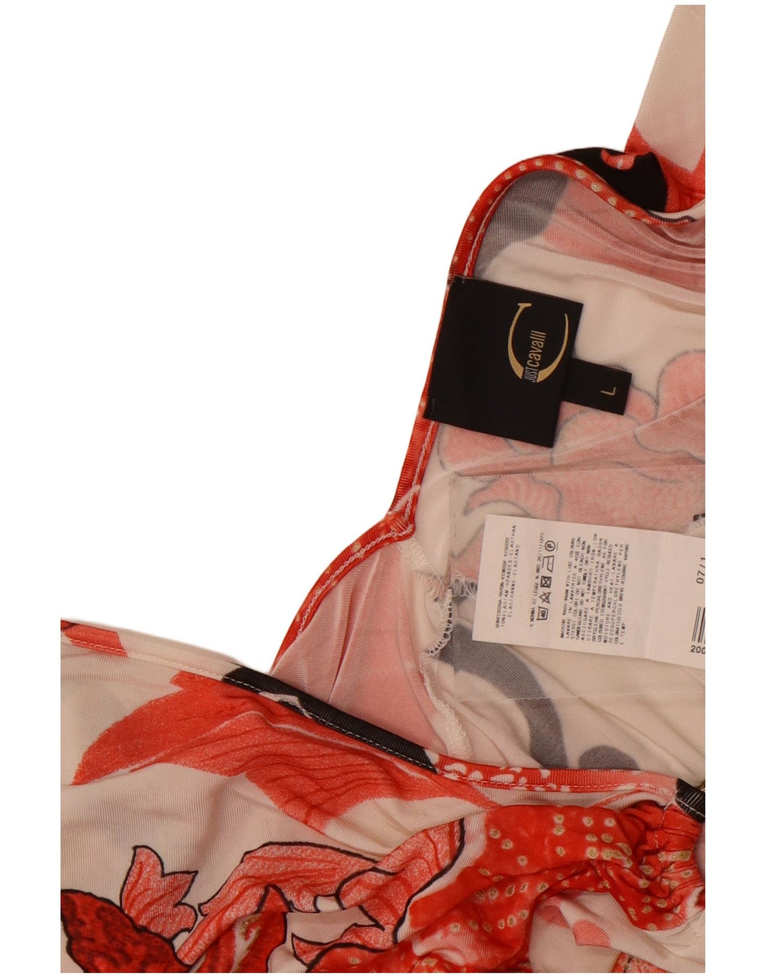 Женская блузка Just Cavalli Top UK 14, большой размер, эластан с белым цветочным принтом