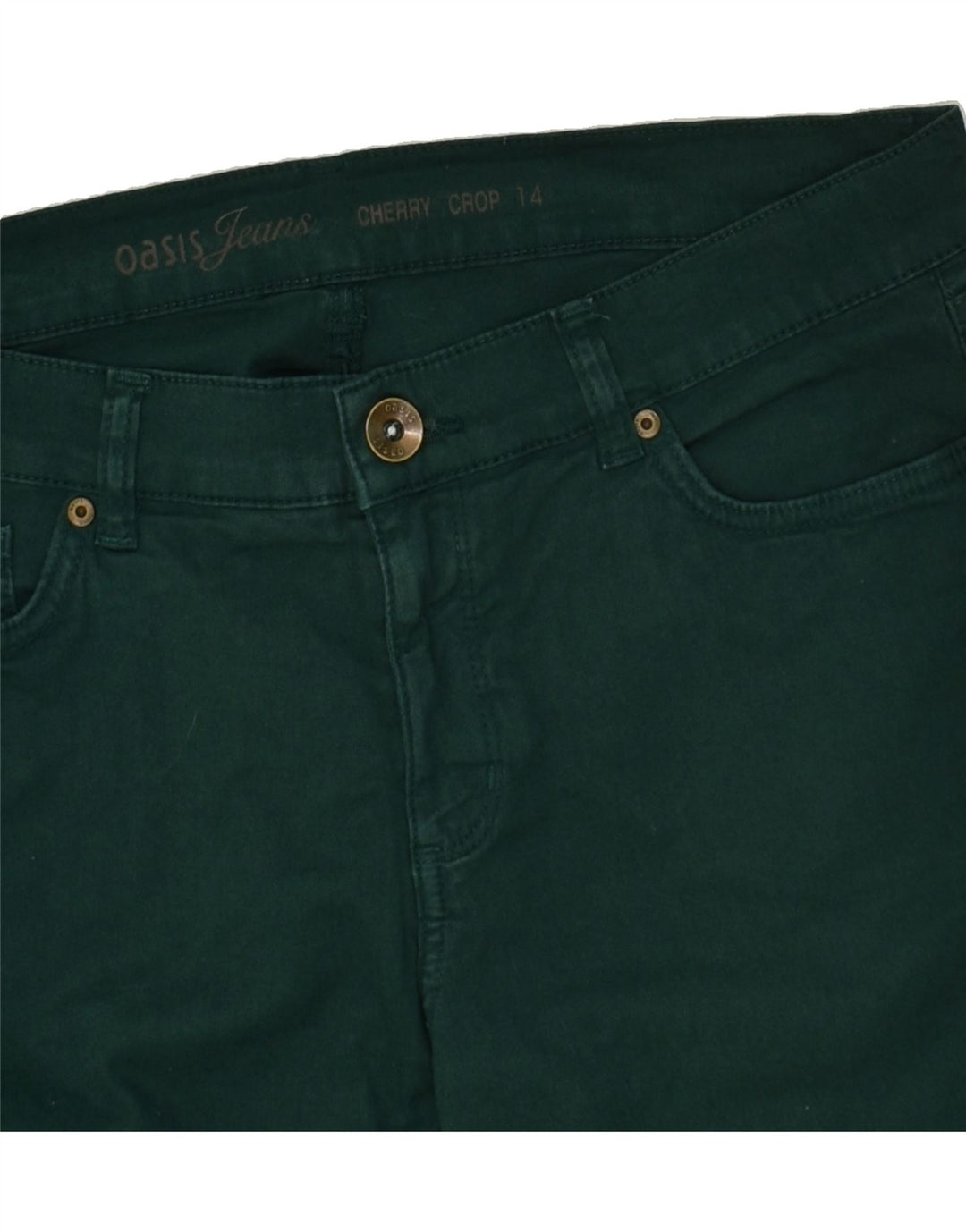 OASIS Womens Crop Casual Trousers UK 14 Large W32 L28 Green Cotton | Vintage Oasis | Thrift | Second-Hand Oasis | Used Clothing | Messina Hembry 