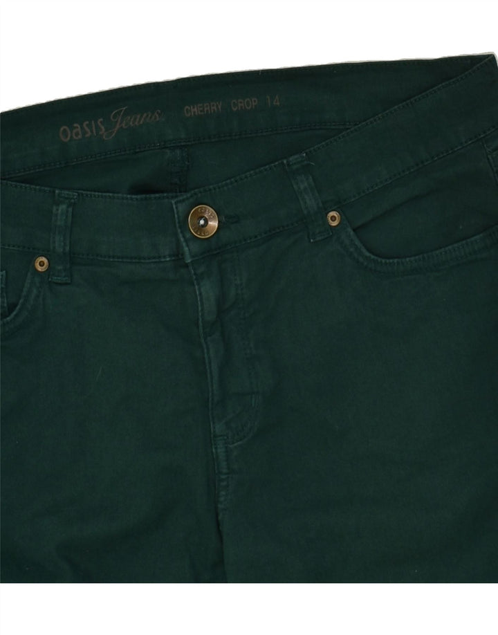 OASIS Womens Crop Casual Trousers UK 14 Large W32 L28 Green Cotton | Vintage Oasis | Thrift | Second-Hand Oasis | Used Clothing | Messina Hembry 