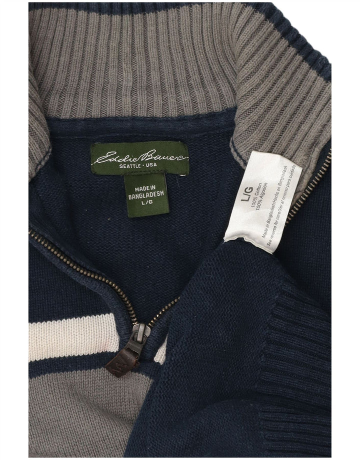Мужской джемпер с воротником на молнии EDDIE BAUER, большой темно-синий с цветными блоками