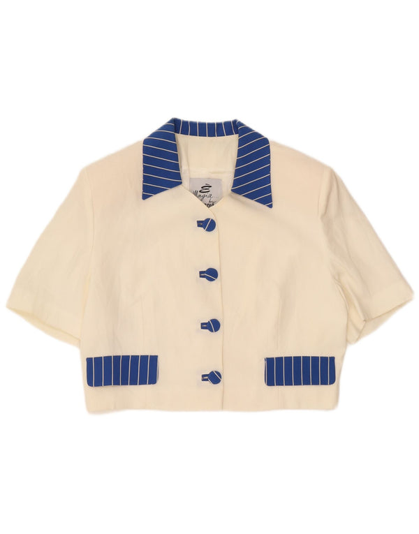ANTICOLI Женский укороченный кардиган IT 48 XL Off White Вискоза с цветными блоками