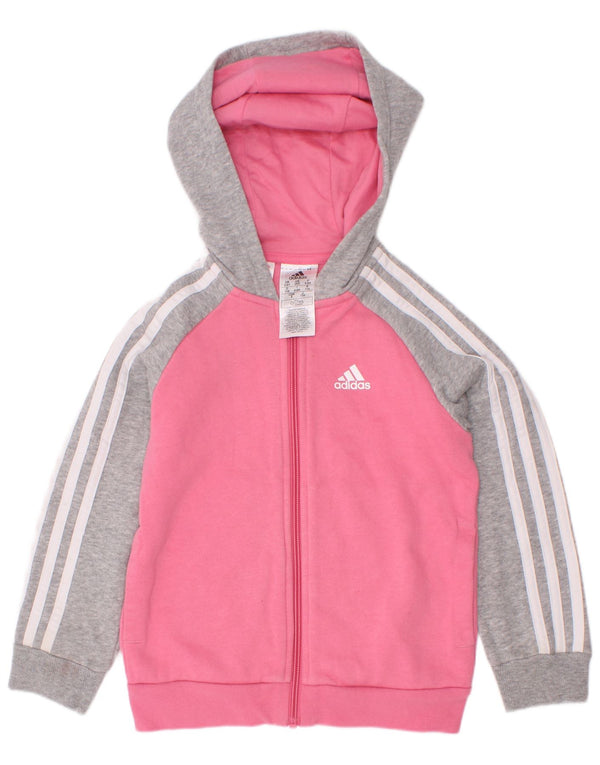 Свитер с капюшоном на молнии для девочек Adidas 5–6 лет, розовый хлопок с цветными блоками