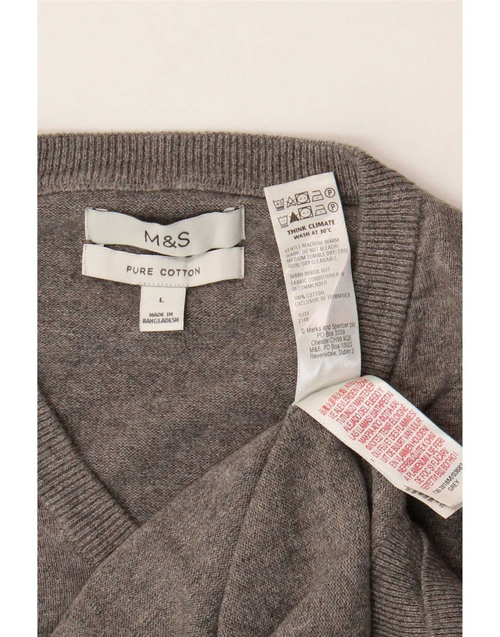 Мужской джемпер с v-образным вырезом Marks & Spencer, большой серый хлопковый свитер