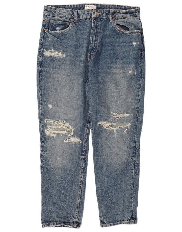 Женские зауженные джинсы с высокой талией Zara EU 44 XL W34 L28 синие