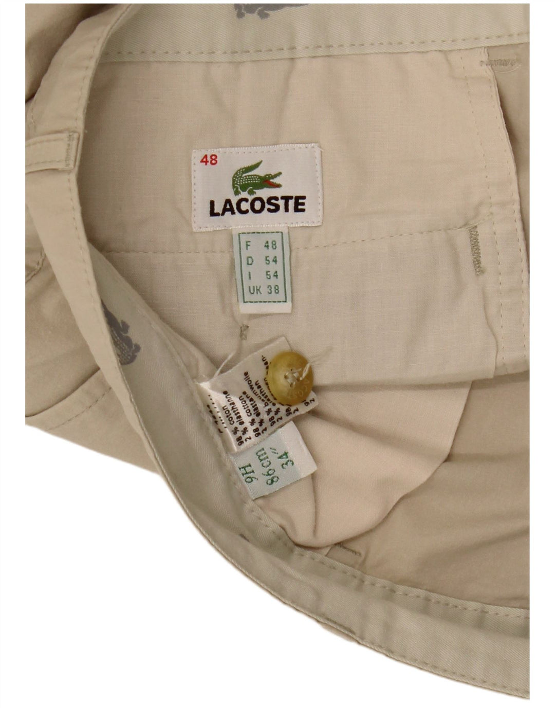 Мужские прямые брюки чинос LACOSTE, размер 48 XL W38 L31, бежевый хлопок